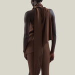 Astor Blouse in Fume - Crepe cady gathered one asymmetrical shoulder blouse with scarf