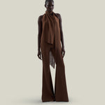 Astor Blouse in Fume - Crepe cady gathered one asymmetrical shoulder blouse with scarf