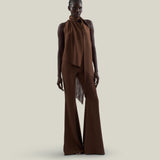 Astor Blouse in Fume - Crepe cady gathered one asymmetrical shoulder blouse with scarf