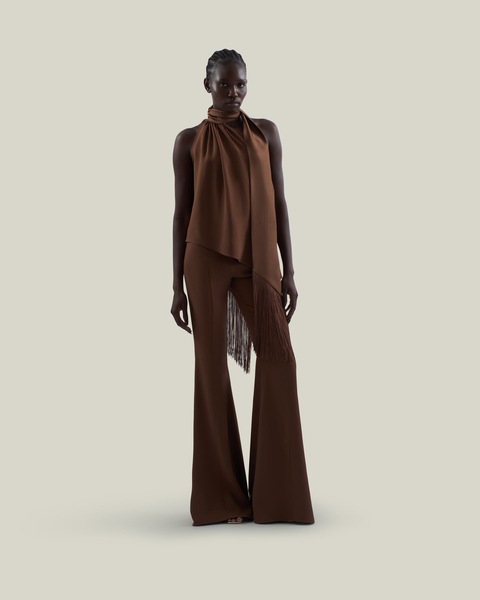 Mae Pants in Fume - Stretch crepe cady flared pants