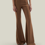 Mae Pants in Camel - Stretch crepe cady flared pants