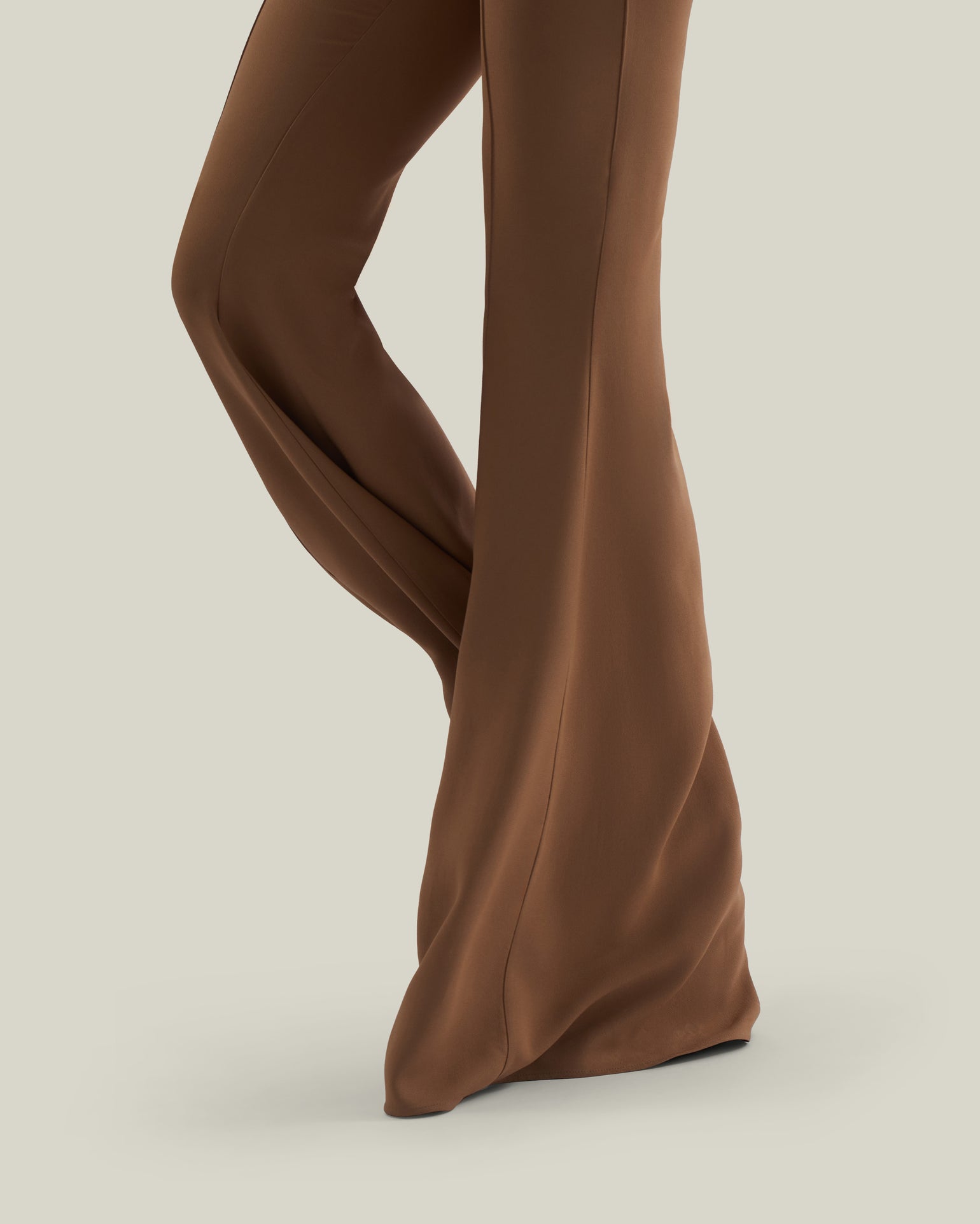 Mae Pants in Camel - Stretch crepe cady flared pants