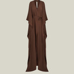Arizona Kaftan in Fume - Crepe cady belted kaftan with open sleeves, V neckline and frontal slits