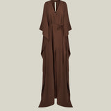 Arizona Kaftan in Fume - Crepe cady belted kaftan with open sleeves, V neckline and frontal slits