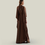 Arizona Kaftan in Fume - Crepe cady belted kaftan with open sleeves, V neckline and frontal slits