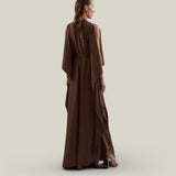 Arizona Kaftan in Fume - Crepe cady belted kaftan with open sleeves, V neckline and frontal slits