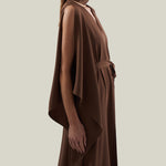 Arizona Kaftan in Fume - Crepe cady belted kaftan with open sleeves, V neckline and frontal slits