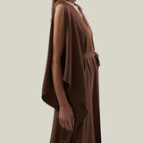 Arizona Kaftan in Fume - Crepe cady belted kaftan with open sleeves, V neckline and frontal slits