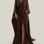 Arizona Kaftan in Fume - Crepe cady belted kaftan with open sleeves, V neckline and frontal slits