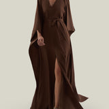 Arizona Kaftan in Fume - Crepe cady belted kaftan with open sleeves, V neckline and frontal slits
