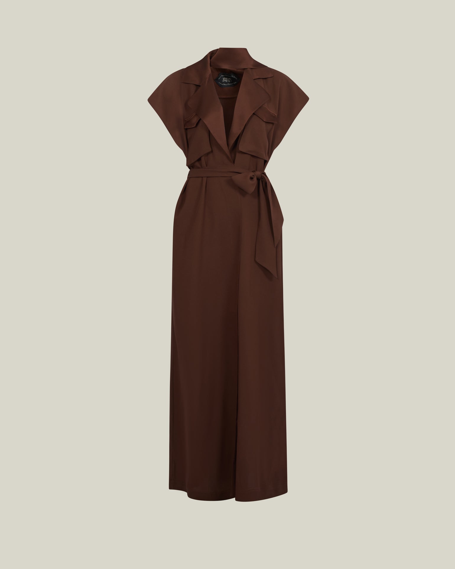 Serengeti Dress in Cocoa - Crepe cady sleeveless trench coat-inspired dress