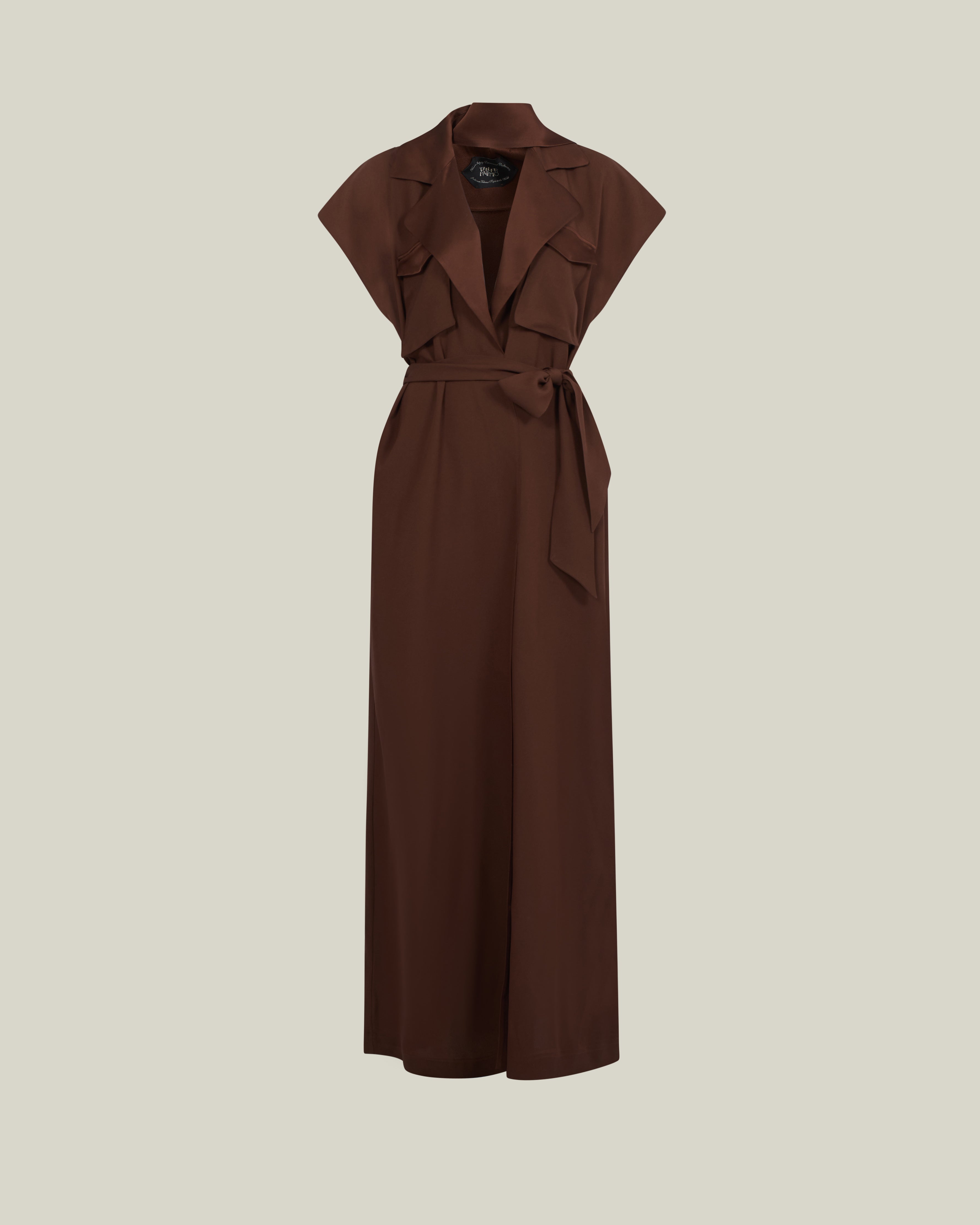 Serengeti Dress in Cocoa - Crepe cady sleeveless trench coat-inspired dress