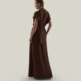 Serengeti Dress in Cocoa - Crepe cady sleeveless trench coat-inspired dress