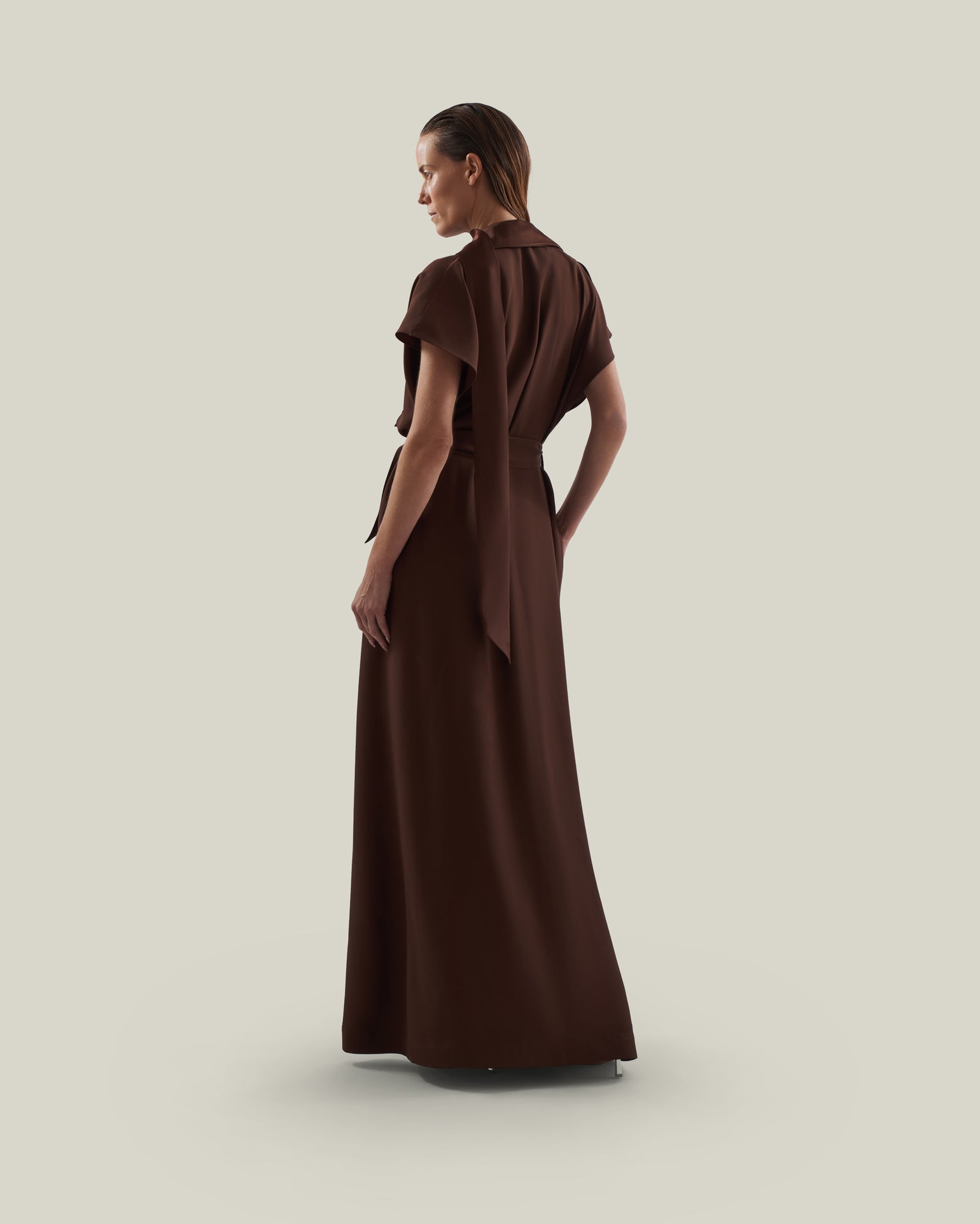 Serengeti Dress in Cocoa - Crepe cady sleeveless trench coat-inspired dress