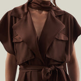 Serengeti Dress in Cocoa - Crepe cady sleeveless trench coat-inspired dress