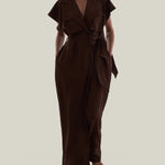 Serengeti Dress in Cocoa - Crepe cady sleeveless trench coat-inspired dress