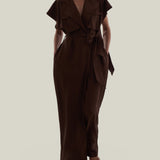 Serengeti Dress in Cocoa - Crepe cady sleeveless trench coat-inspired dress