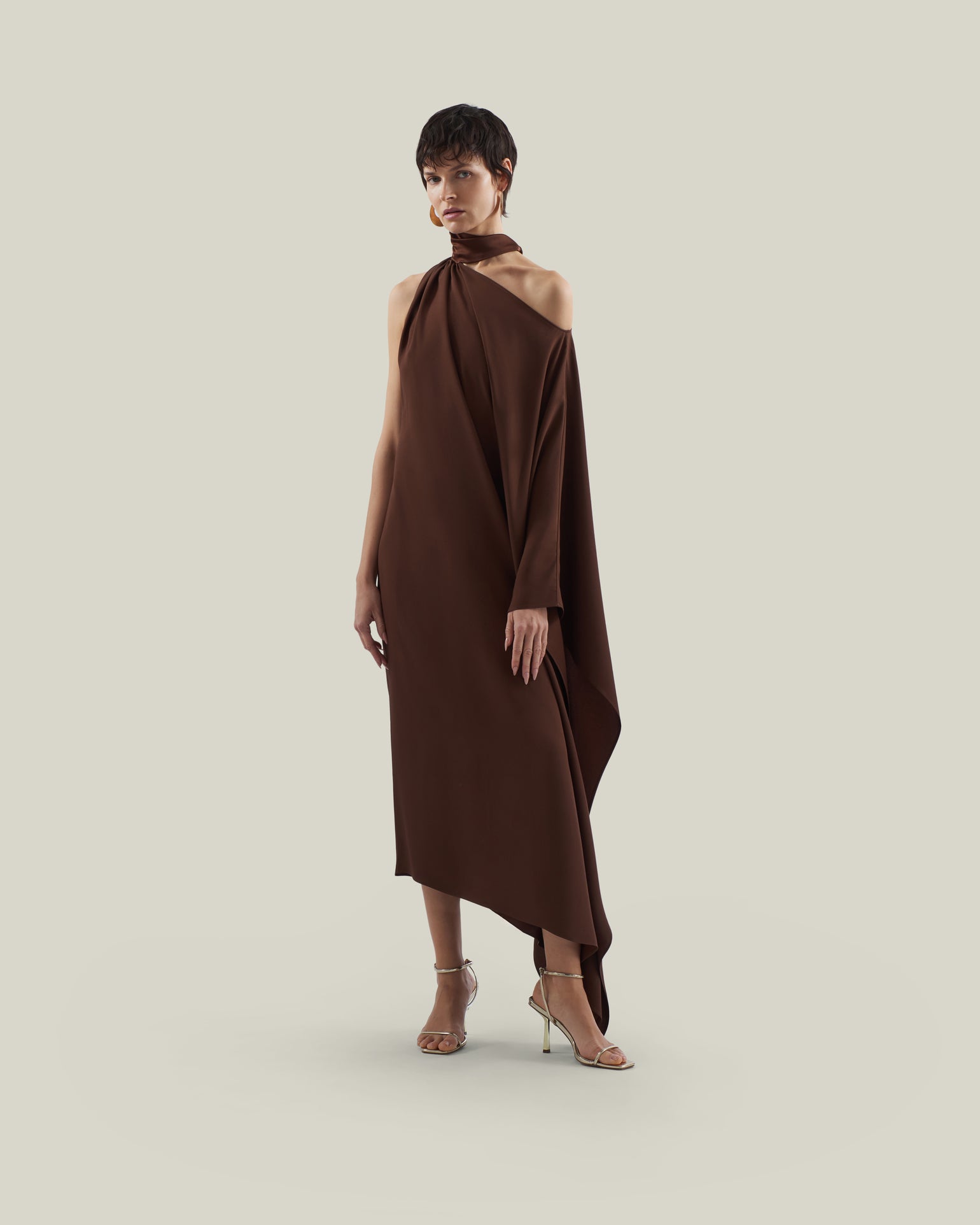 Taller Marmo Midi Dress Asymmetric Off-Shoulder Gathered