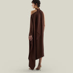 Atlas Dress in Cocoa - Crepe cady asymmetrical ankle-lenght dress with scarf 