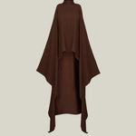 Agadez Blouse in Cocoa - Crepe cady high-neck cold-shoulders cape-effect blouse