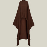 Agadez Blouse in Cocoa - Crepe cady high-neck cold-shoulders cape-effect blouse