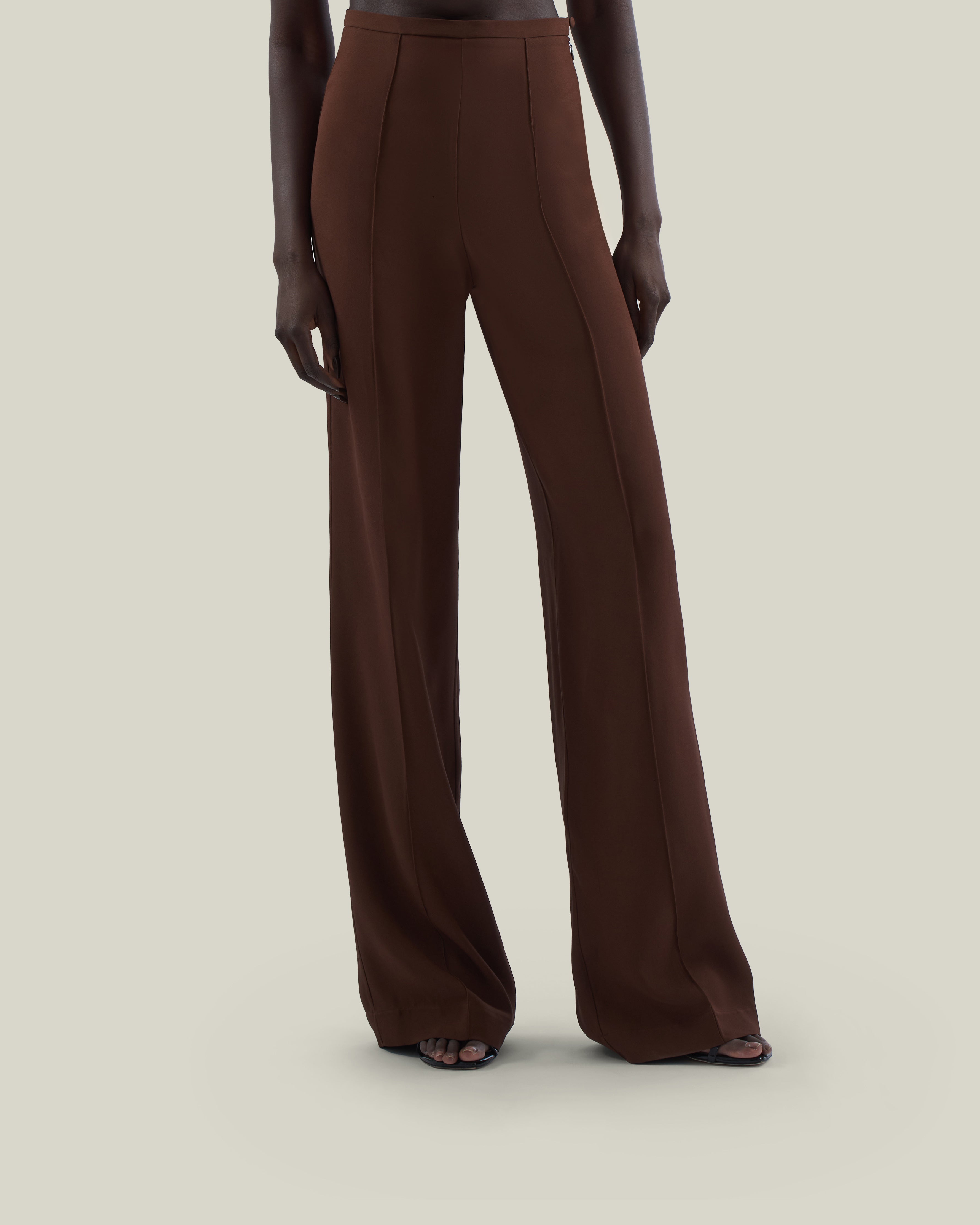 Marlene Pants in Cocoa - Crepe cady palazzo pants