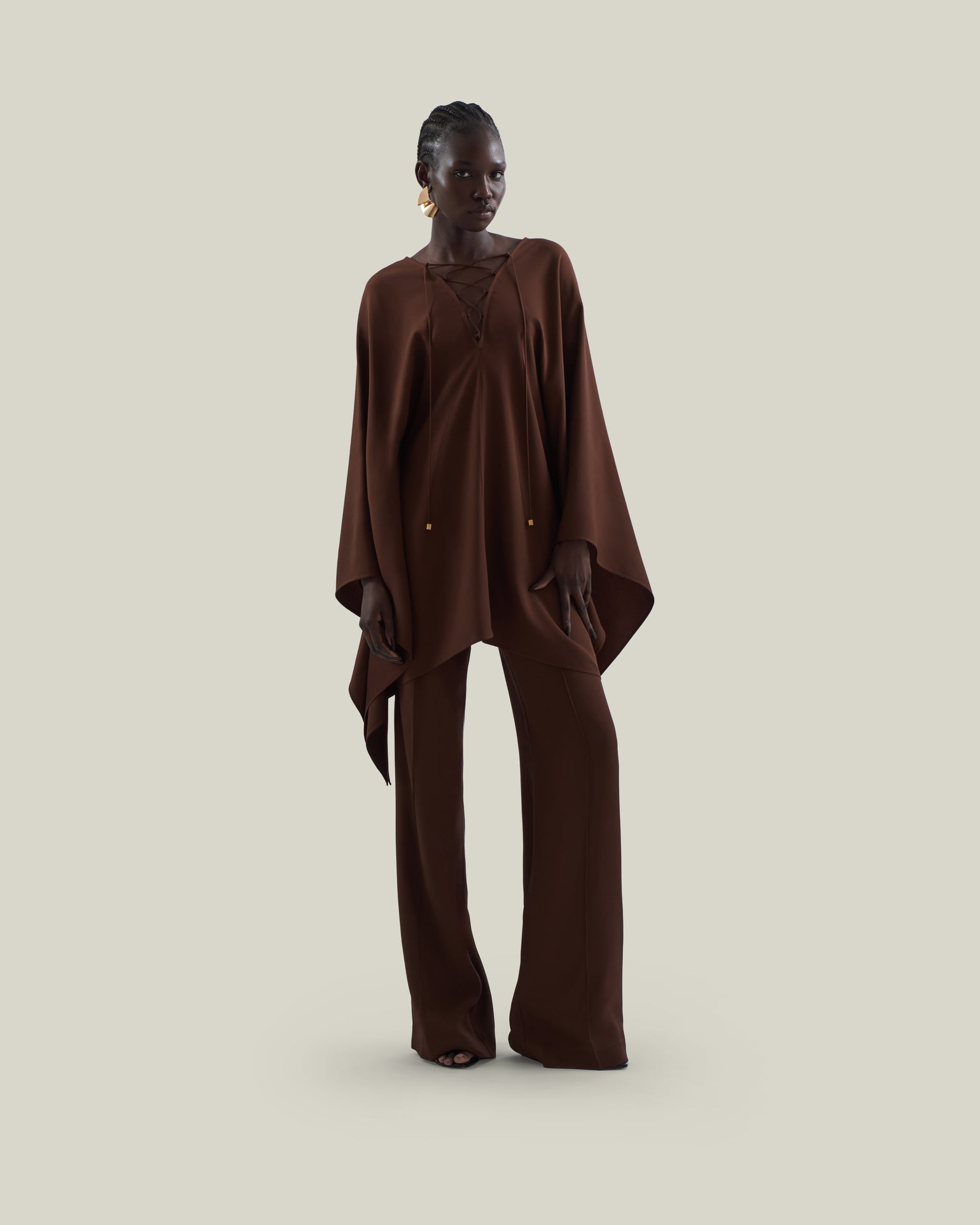 Marlene Pants in Cocoa - Crepe cady palazzo pants