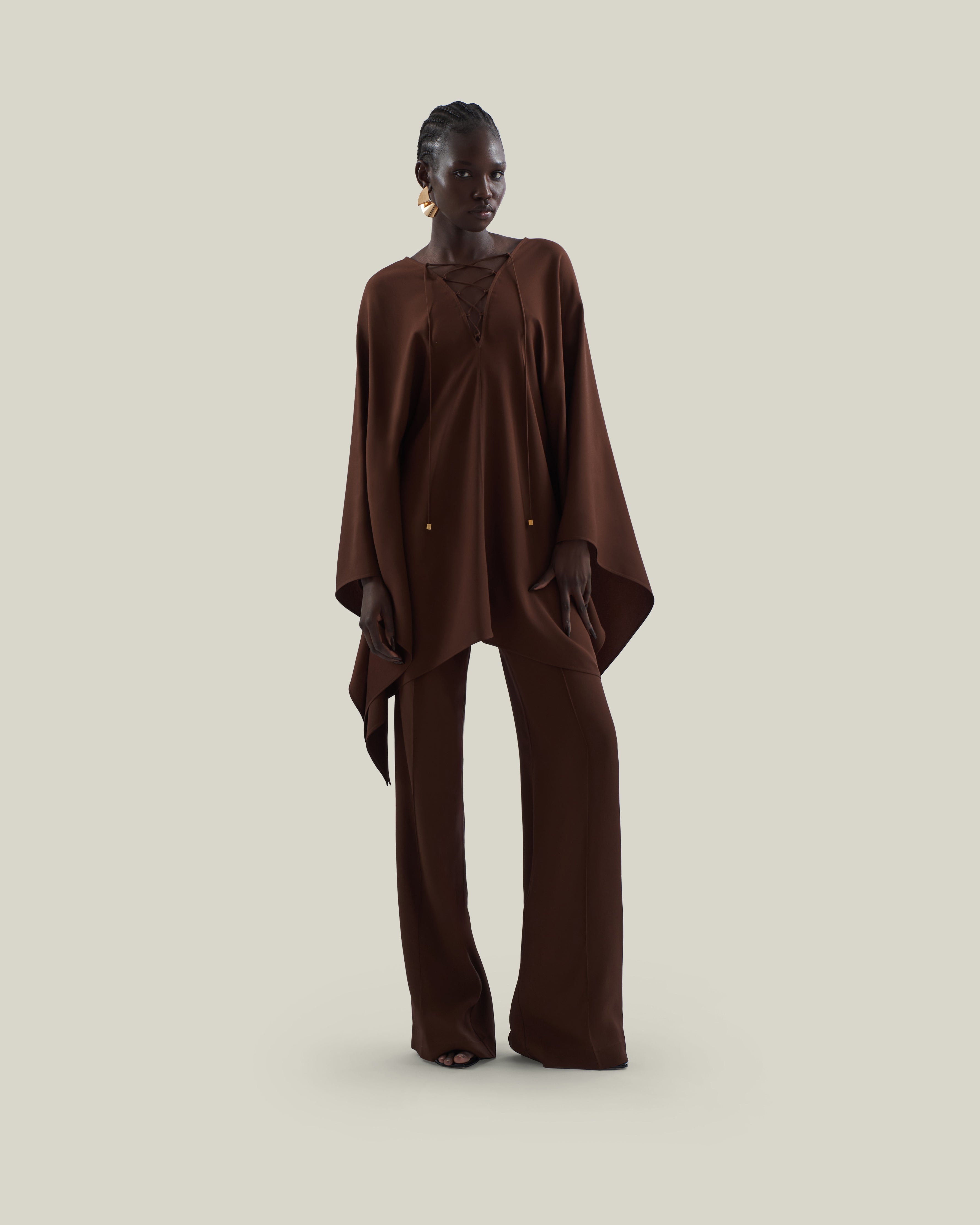 Marlene Pants in Cocoa - Crepe cady palazzo pants
