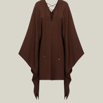 Mini Sahara Kaftan in Cocoa - Crepe cady laced-up plunge neckline short kaftan