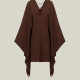 Mini Sahara Kaftan in Cocoa - Crepe cady laced-up plunge neckline short kaftan
