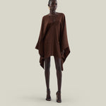 Mini Sahara Kaftan in Cocoa - Crepe cady laced-up plunge neckline short kaftan