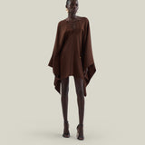 Mini Sahara Kaftan in Cocoa - Crepe cady laced-up plunge neckline short kaftan