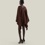 Mini Sahara Kaftan in Cocoa - Crepe cady laced-up plunge neckline short kaftan