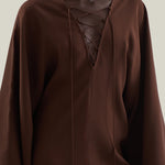 Mini Sahara Kaftan in Cocoa - Crepe cady laced-up plunge neckline short kaftan