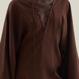 Mini Sahara Kaftan in Cocoa - Crepe cady laced-up plunge neckline short kaftan