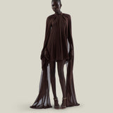 Mini Eterea Dress in Chocolate - Chiffon lurex plumeti halterneck cape-effect short dress
