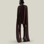 Mini Eterea Dress in Chocolate - Chiffon lurex plumeti halterneck cape-effect short dress