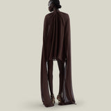 Mini Eterea Dress in Chocolate - Chiffon lurex plumeti halterneck cape-effect short dress
