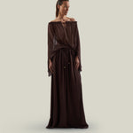 Ouarzazate Dress in Chocolate - Chiffon lurex plumeti off-shoulders maxi dress