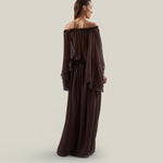 Ouarzazate Dress in Chocolate - Chiffon lurex plumeti off-shoulders maxi dress