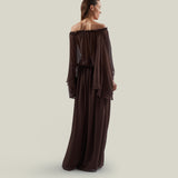 Ouarzazate Dress in Chocolate - Chiffon lurex plumeti off-shoulders maxi dress