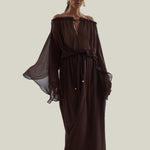 Ouarzazate Dress in Chocolate - Chiffon lurex plumeti off-shoulders maxi dress