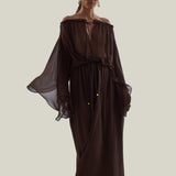Ouarzazate Dress in Chocolate - Chiffon lurex plumeti off-shoulders maxi dress