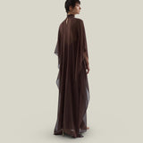 Muscat Kaftan in Chocolate - Chiffon lurex plumeti high-neck kaftan with dettached crepe cady slip dress