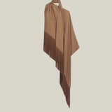 Fringed Atlas Blouse in Camel - Crepe cady asymmetrical fringed blouse