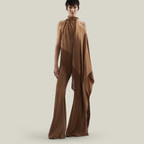 Fringed Atlas Blouse in Camel - Crepe cady asymmetrical fringed blouse