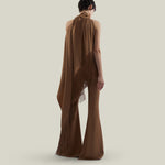 Fringed Atlas Blouse in Camel - Crepe cady asymmetrical fringed blouse
