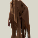 Fringed Atlas Blouse in Camel - Crepe cady asymmetrical fringed blouse