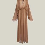 Ouarzazate Dress in Camel - Crepe chiffon off-shoulders maxi see-through dress