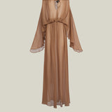 Ouarzazate Dress in Camel - Crepe chiffon off-shoulders maxi see-through dress